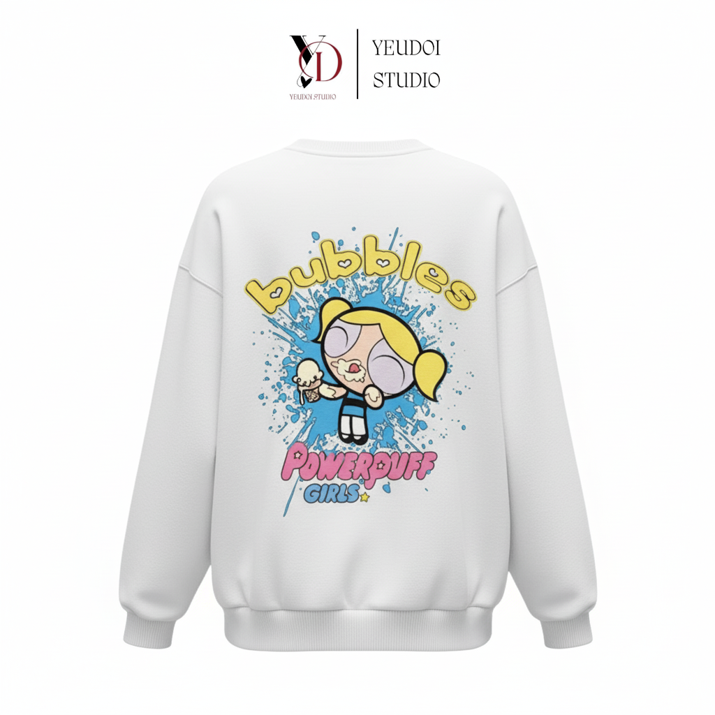 Áo Sweater Powerpuff Girls (Bubbles) Unisex Form Rộng – Áo Nỉ Tay Dài Nam Nữ In 2 Mặt Chất Dày 6 Bub-8